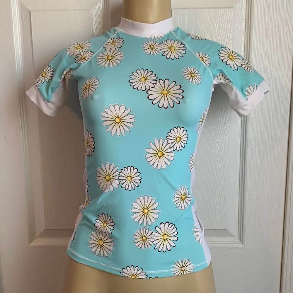 Jantzen Ruby Swimsuit Daisies Rashguard Surfer Top Swimwear S